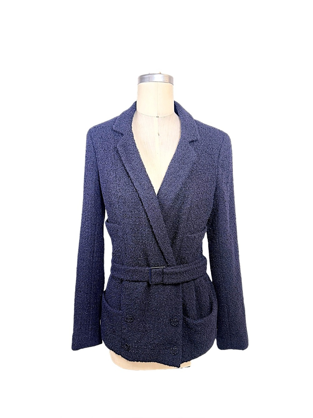 Chanel Resort 2007 Navy Bouclé Belted Wrap Blazer